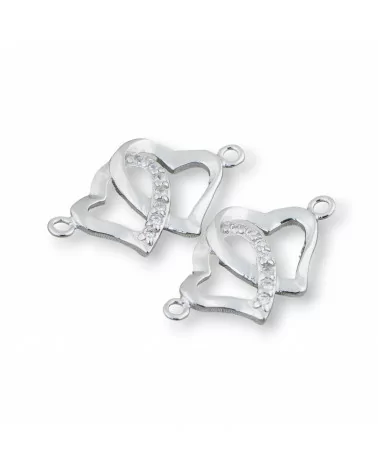 Connettore Componente Di Argento 925 Con Zirconi Con 2 Anellini Doppio Cuore 10pz-CONNETTORI CON STRASS | Worldofjewel.com