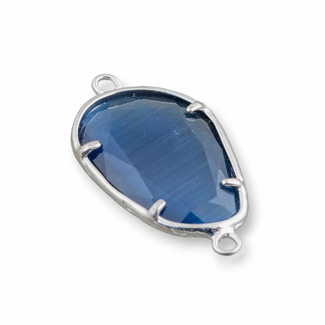 Connettore Componente Di Ottone Con Occhio Di Gatto Incastonati Irregolare 17x24mm 10pz Rodiato Blu- IRREGOLARI | Worldofjewel.com