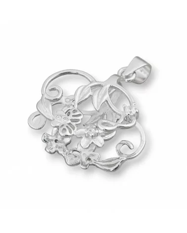 Gancio Per Pendente Di Argento 925 Con Zirconi Fiori E Farfalle 22x25mm 2pz Rodiato Bianco-BASI PER PENDENTI | Worldofjewel.com