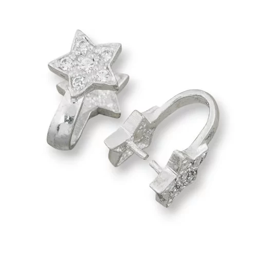 Gancio Per Pendente Di Argento 925 Con Zirconi Stella 3pz Argentato-BASI PER PENDENTI | Worldofjewel.com