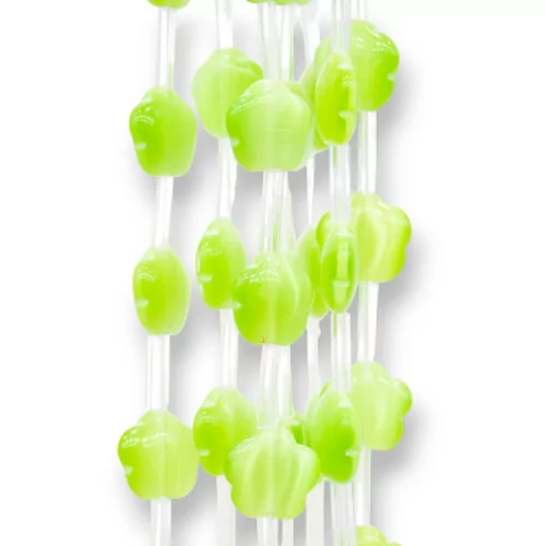 Occhio Di Gatto Fiore A 5 Petali Piatto 12mm Verde Mela-OCCHIO DI GATTO | Worldofjewel.com