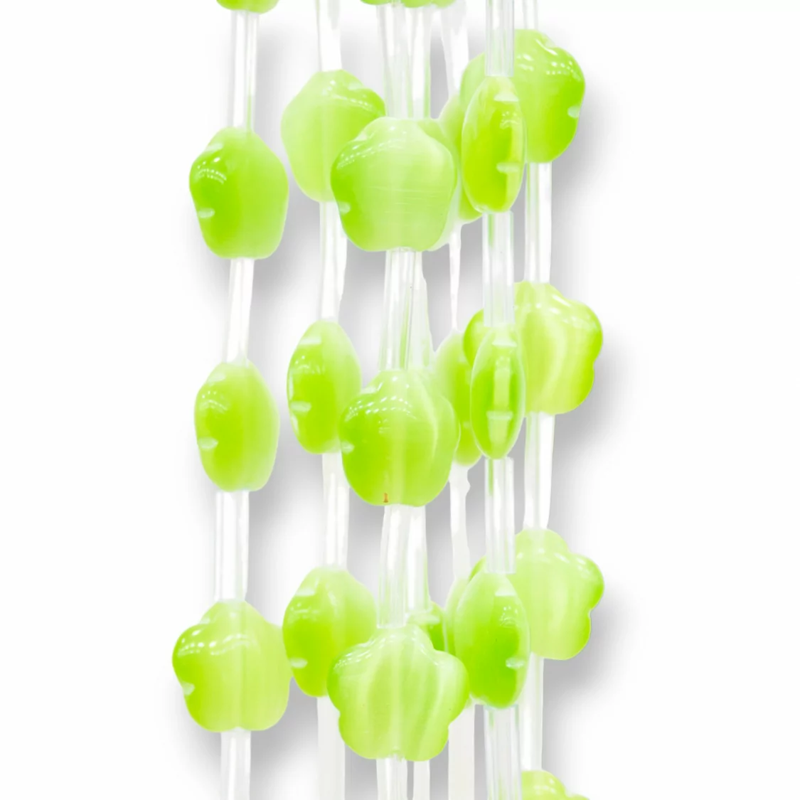 Occhio Di Gatto Fiore A 5 Petali Piatto 12mm Verde Mela-OCCHIO DI GATTO | Worldofjewel.com