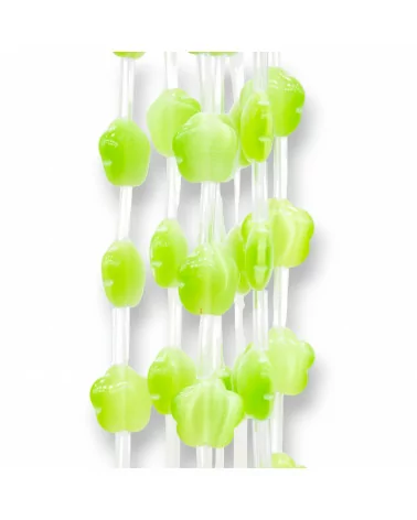 Occhio Di Gatto Fiore A 5 Petali Piatto 12mm Verde Mela-OCCHIO DI GATTO | Worldofjewel.com