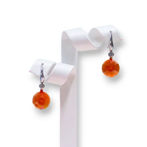 Orecchini A Monachella Di Argento 925 Con Cabochon Di Occhio Di Gatto 12x28mm Arancio-ARGENTO 925 CRYSTAL | Worldofjewel.com