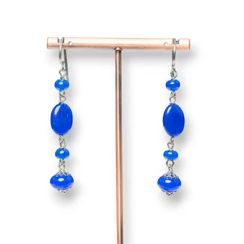 Orecchini A Monachella Di Argento 925 Con Giada Coreana Blu Forme 10x65mm-ARGENTO 925 DESIGN ITALY | Worldofjewel.com