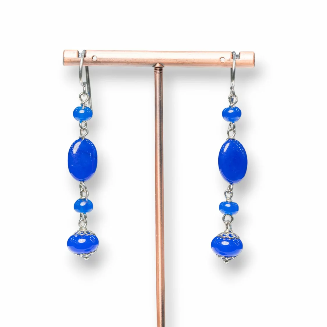 Orecchini A Monachella Di Argento 925 Con Giada Coreana Blu Forme 10x65mm-ARGENTO 925 DESIGN ITALY | Worldofjewel.com