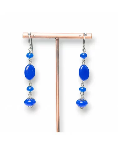 Orecchini A Monachella Di Argento 925 Con Giada Coreana Blu Forme 10x65mm-ARGENTO 925 DESIGN ITALY | Worldofjewel.com