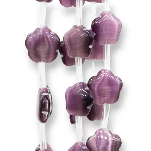 Occhio Di Gatto Fiore A 5 Petali Piatto 14mm Viola-OCCHIO DI GATTO | Worldofjewel.com