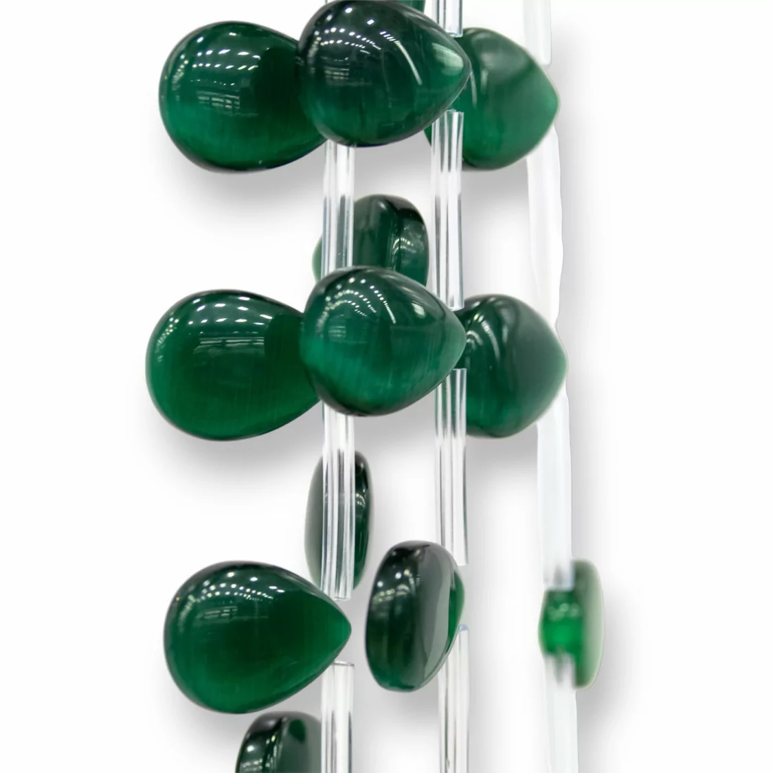 Occhio Di Gatto Gocce Piatte Foro Laterale 18x13mm Verde Smeraldo-OCCHIO DI GATTO | Worldofjewel.com