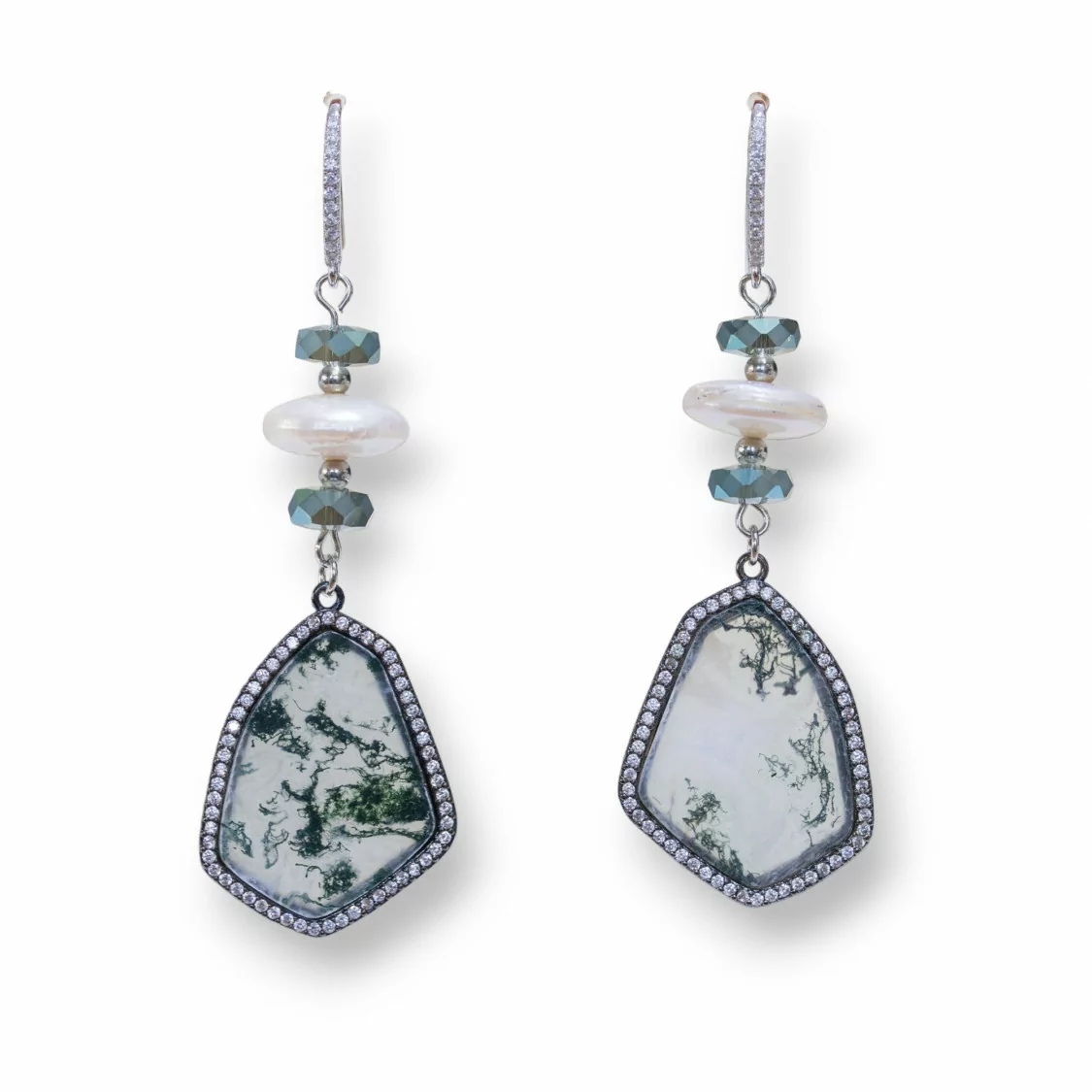 Orecchini A Monachella Di Argento 925 E Zirconi Con Pietre Dure E Perle DI Fiume E Cristalli-ARGENTO 925 FANTASIA | Worldofjewel.com