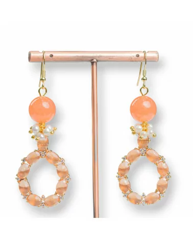 Orecchini A Monachella Di Argento 925 Con Pietre E Perle Con Pendente in Occhio Di Gatto 24x70mm Arancio-ARGENTO 925 DESIGN ITALY | Worldofjewel.com