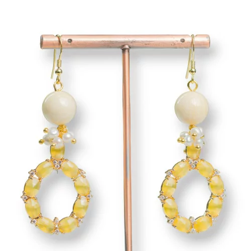 Orecchini A Monachella Di Argento 925 Con Pietre E Perle Con Pendente in Occhio Di Gatto 24x70mm Giallo-ARGENTO 925 DESIGN ITALY | Worldofjewel.com