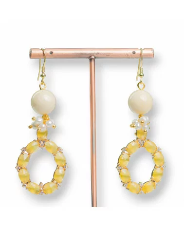 Orecchini A Monachella Di Argento 925 Con Pietre E Perle Con Pendente in Occhio Di Gatto 24x70mm Giallo-ARGENTO 925 DESIGN ITALY | Worldofjewel.com