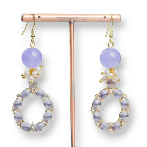 Orecchini A Monachella Di Argento 925 Con Pietre E Perle Con Pendente in Occhio Di Gatto 24x70mm Viola-ARGENTO 925 DESIGN ITALY | Worldofjewel.com