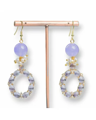 Orecchini A Monachella Di Argento 925 Con Pietre E Perle Con Pendente in Occhio Di Gatto 24x70mm Viola-ARGENTO 925 DESIGN ITALY | Worldofjewel.com