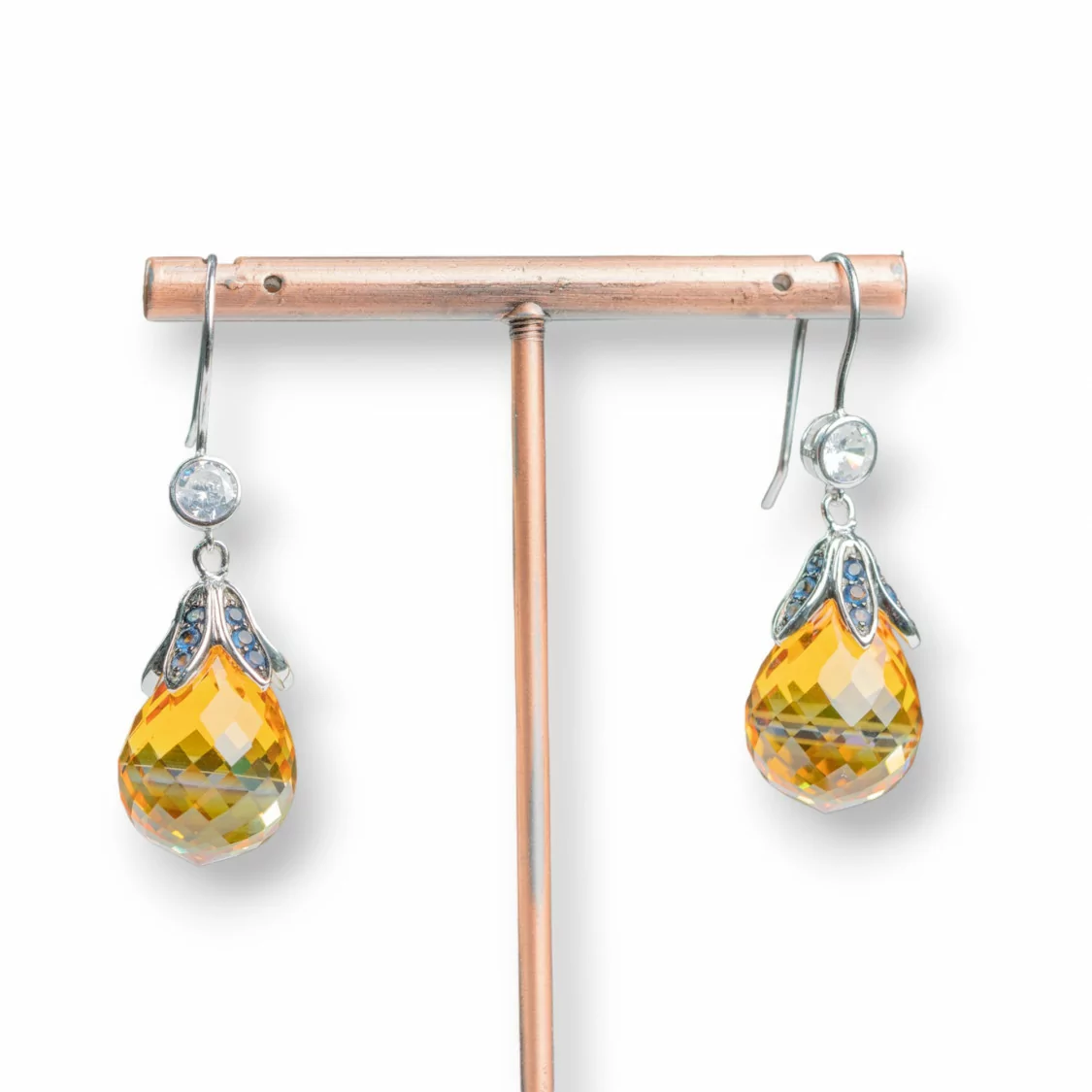 Orecchini A Monachella Di Argento 925 Con Punto Luce E Cubic Zirconia Arancio 13x45mm-ARGENTO 925 DESIGN ITALY | Worldofjewel.com