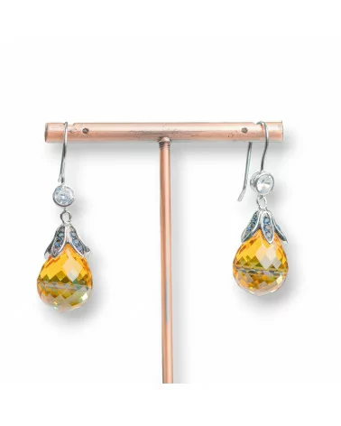 Orecchini A Monachella Di Argento 925 Con Punto Luce E Cubic Zirconia Arancio 13x45mm-ARGENTO 925 DESIGN ITALY | Worldofjewel.com