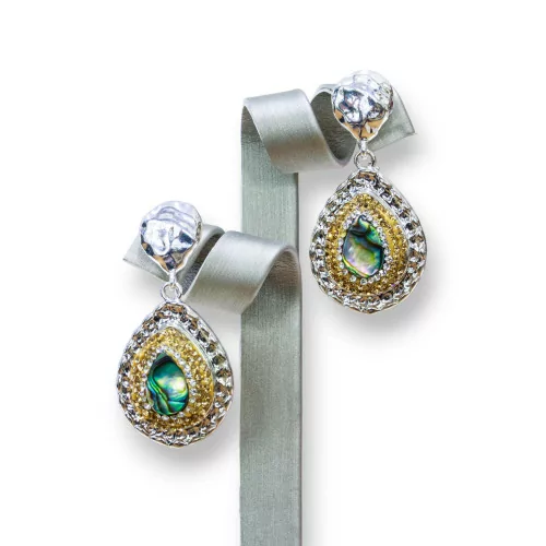 Orecchini A Perno Di Bronzo Con Marcasite Strass E Abalone A Goccia-BRONZO FANTASIA | Worldofjewel.com