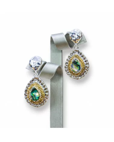 Orecchini A Perno Di Bronzo Con Marcasite Strass E Abalone A Goccia-BRONZO FANTASIA | Worldofjewel.com