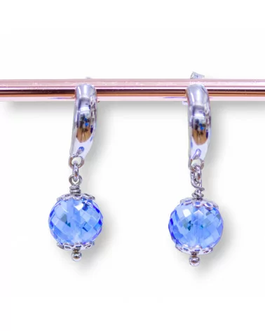 Orecchini A Perno Di Argento 925 Con Zirconi Sfera Indaco E Coppette Fiore Traforato 10x33mm-ARGENTO 925 DESIGN ITALY | Worldofjewel.com