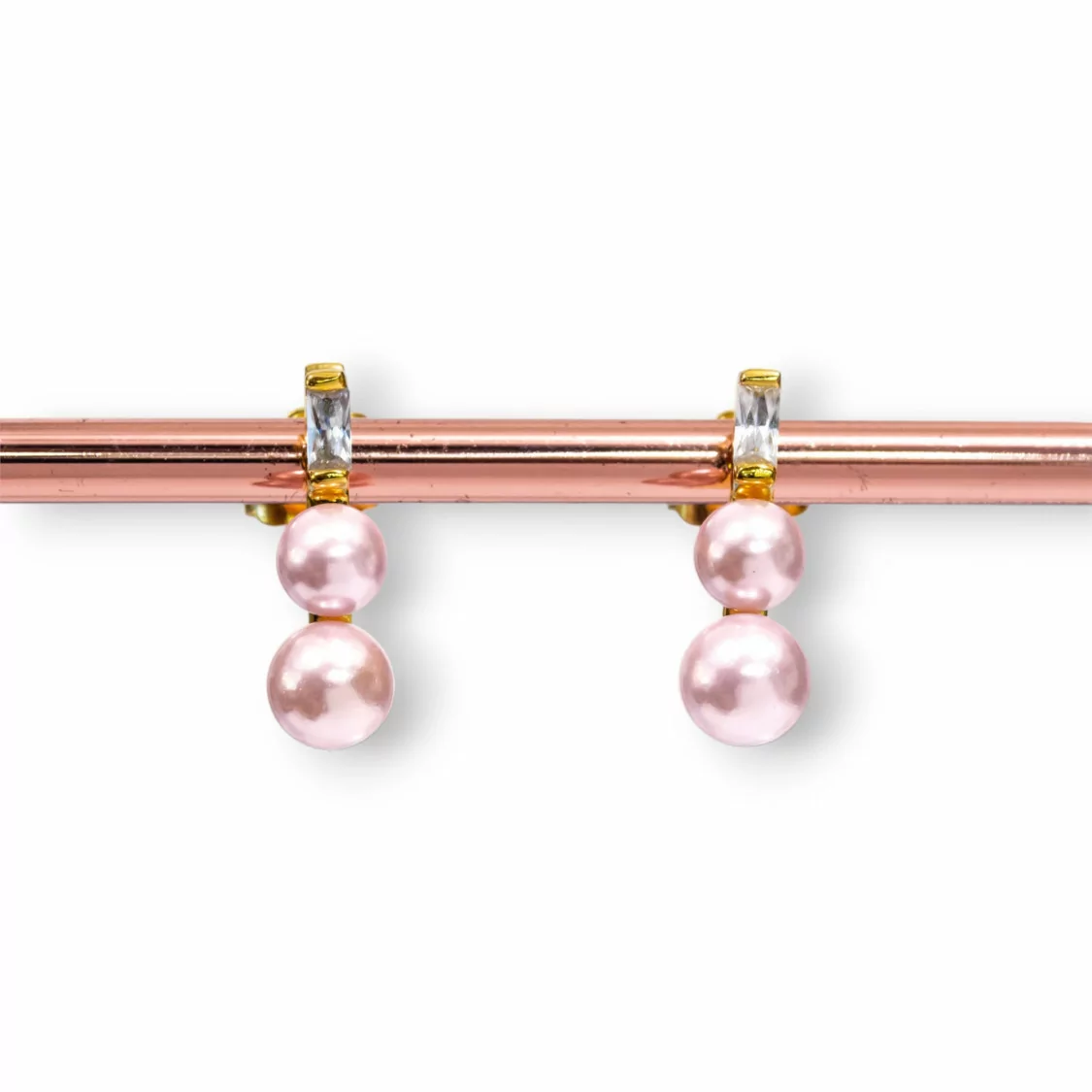 Orecchini A Perno Di Argento 925 Dorato Con Perle Di Maiorca Rosa 5x18mm-ARGENTO 925 DESIGN ITALY | Worldofjewel.com