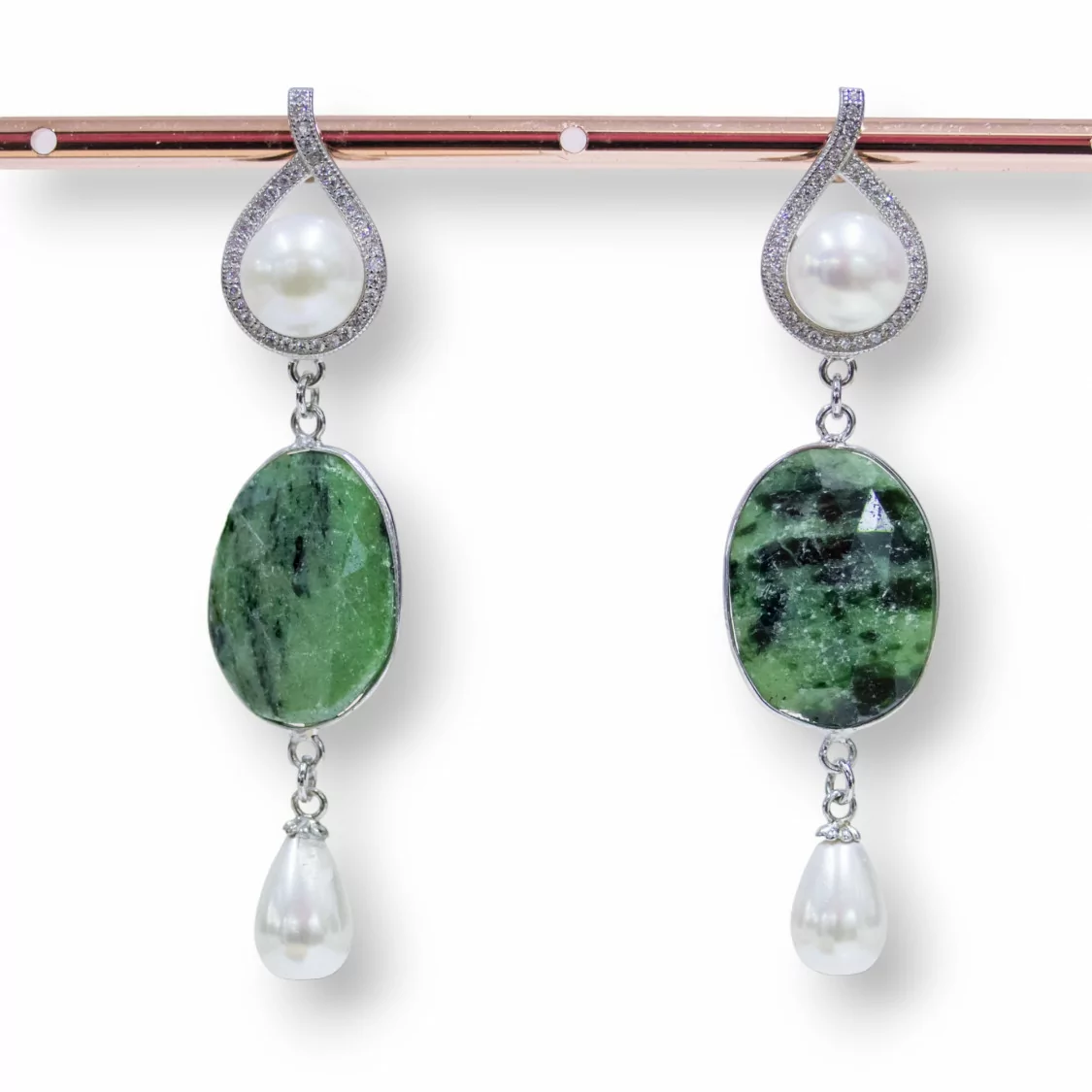 Orecchini A Perno Di Argento 925 E Zoisite Con Perle Di Fiume-ARGENTO 925 DESIGN ITALY | Worldofjewel.com