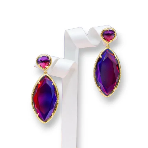 Orecchini A Perno Di Bronzo Con Occhio Di Gatto Incastonato 21x52mm Rosso Viola-BRONZO CRYSTAL | Worldofjewel.com