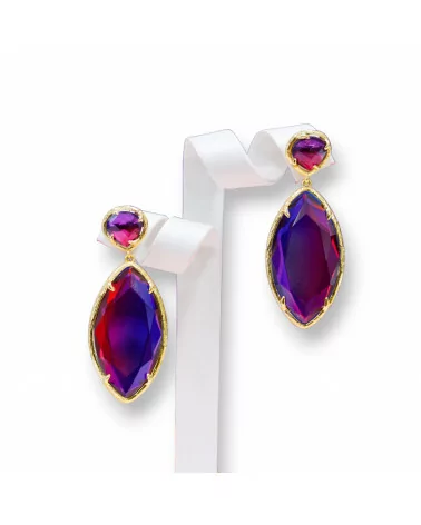 Orecchini A Perno Di Bronzo Con Occhio Di Gatto Incastonato 21x52mm Rosso Viola-BRONZO CRYSTAL | Worldofjewel.com