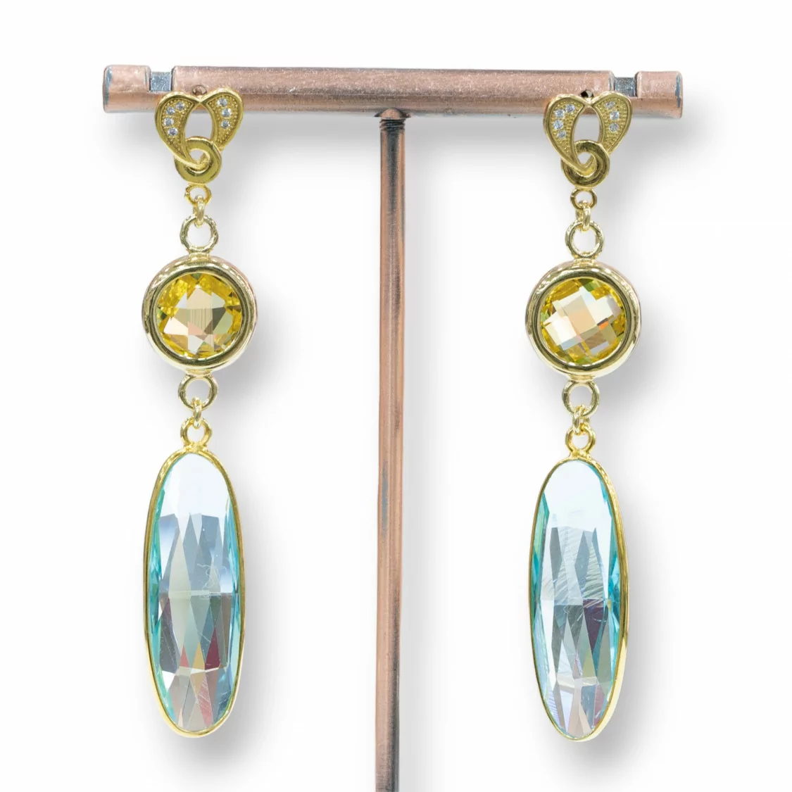 Orecchini A Perno Di Argento 925 Con Cubic Zirconia 12x66mm Dorato Giallo-Acqua-ARGENTO 925 DESIGN ITALY | Worldofjewel.com