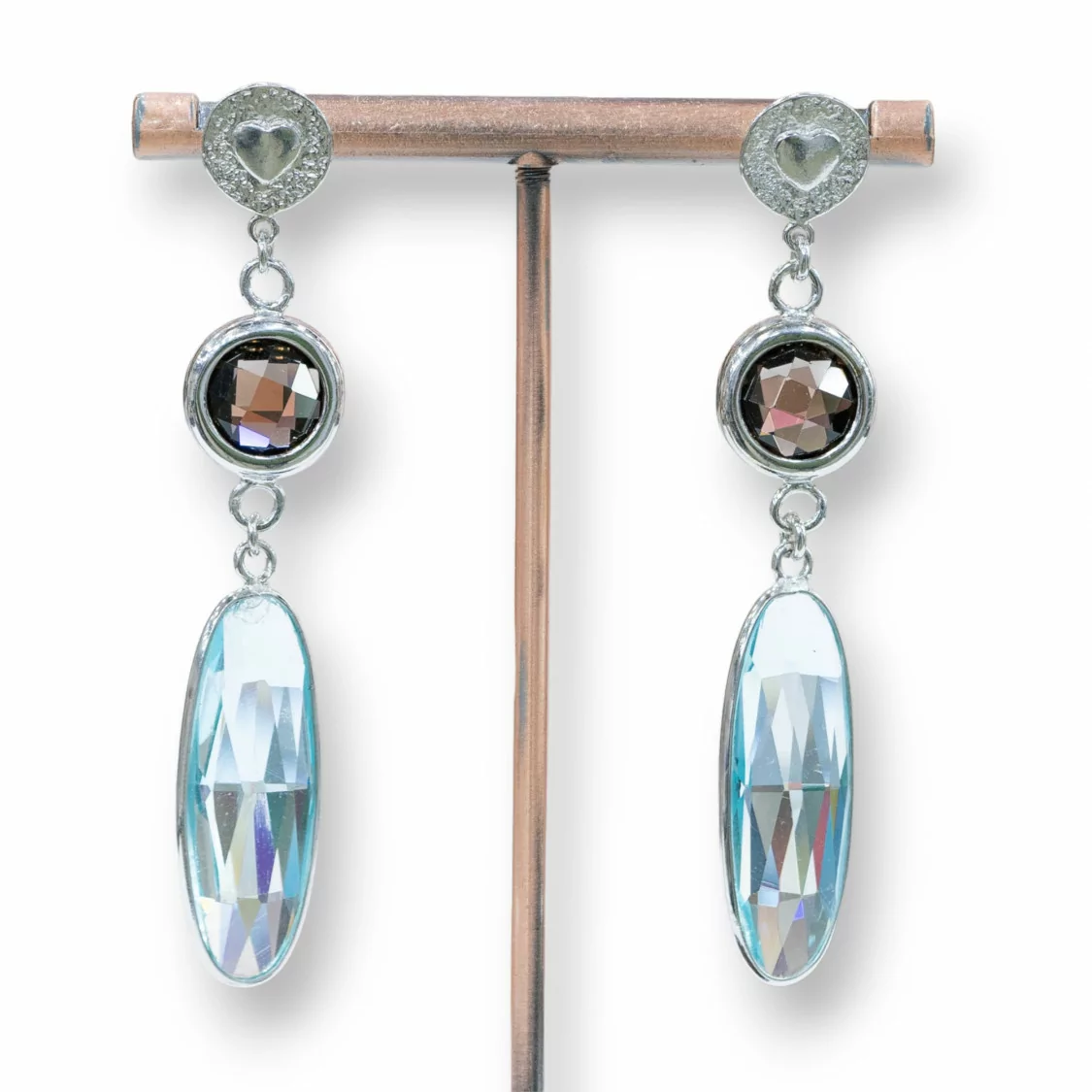 Orecchini A Perno Di Argento 925 Con Cubic Zirconia 12x66mm Rodiato Fumè-Acqua-ARGENTO 925 DESIGN ITALY | Worldofjewel.com