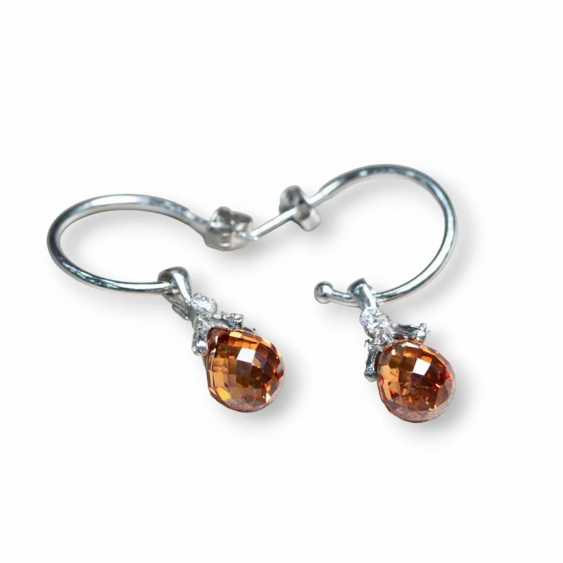 Orecchini A Perno Di Argento 925 Semicerchio Con Pendente A Goccia Di Cubic Zirconia 9x40mm Arancio-ARGENTO 925 DESIGN ITALY | Worldofjewel.com