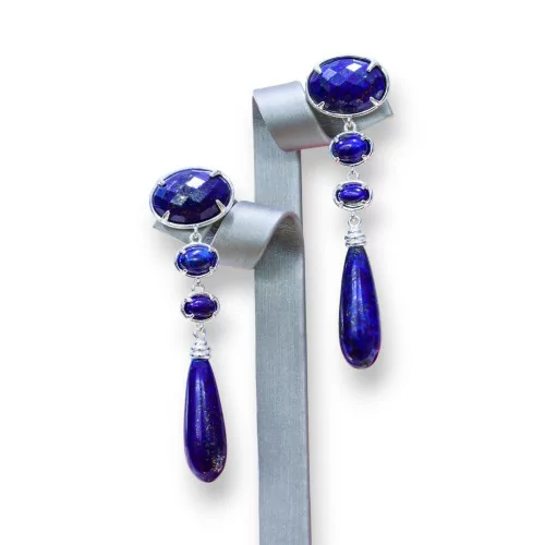 Orecchini A Perno Di Ottone Con Occhio Di Gatto o Pietre Dure Blu Lapis Rodiato-BRONZO CRYSTAL | Worldofjewel.com