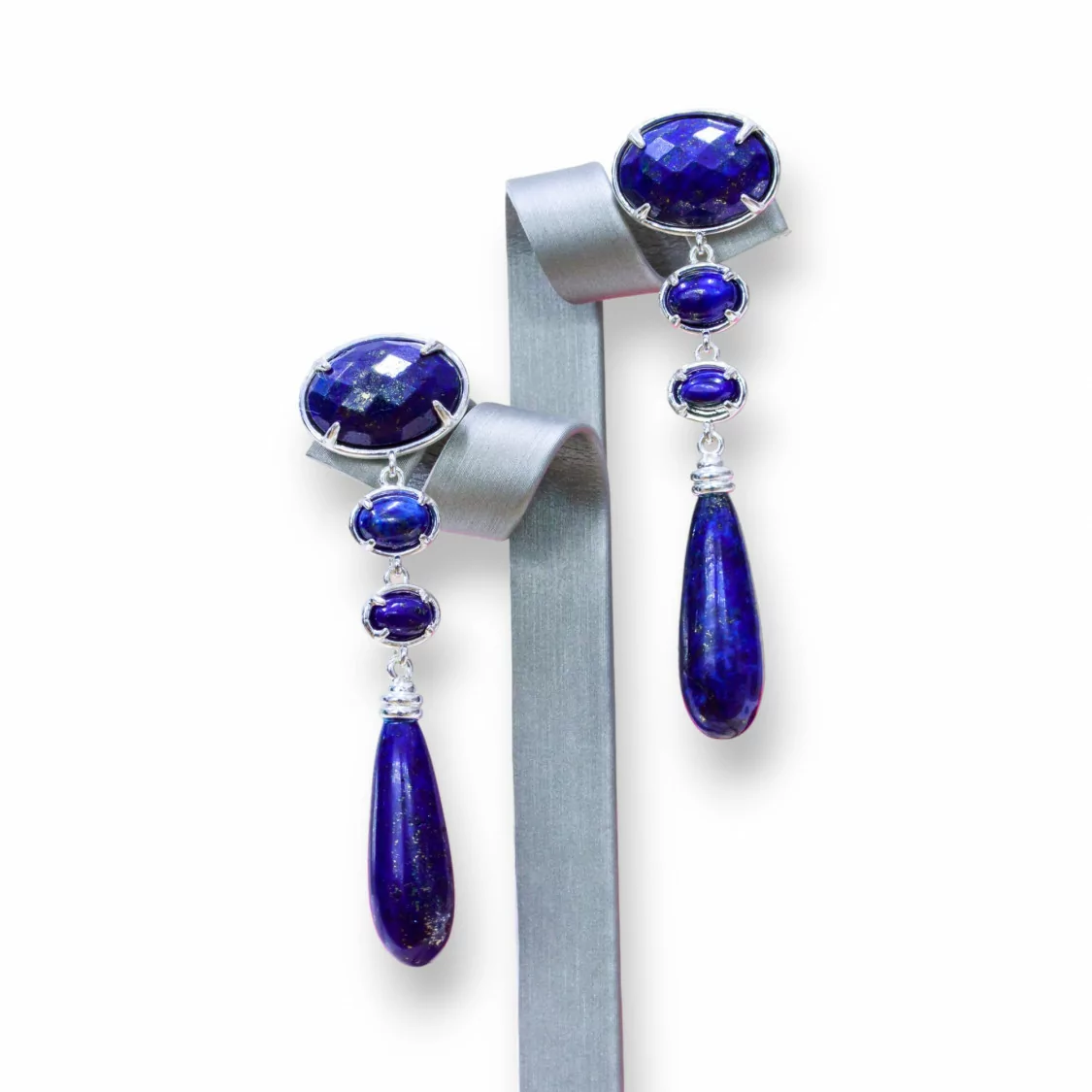 Orecchini A Perno Di Ottone Con Occhio Di Gatto o Pietre Dure Blu Lapis Rodiato-BRONZO CRYSTAL | Worldofjewel.com