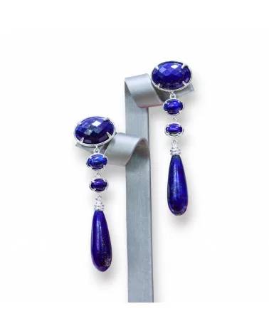 Orecchini A Perno Di Ottone Con Occhio Di Gatto o Pietre Dure Blu Lapis Rodiato-BRONZO CRYSTAL | Worldofjewel.com