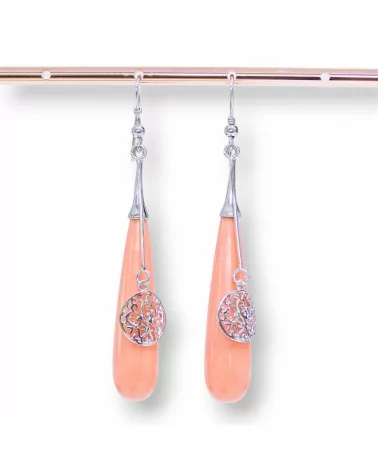 Orecchini Di Argento 925 A Monachella Con Gocce Di Pasta Di Corallo Rosa-ARGENTO 925 FANTASIA | Worldofjewel.com