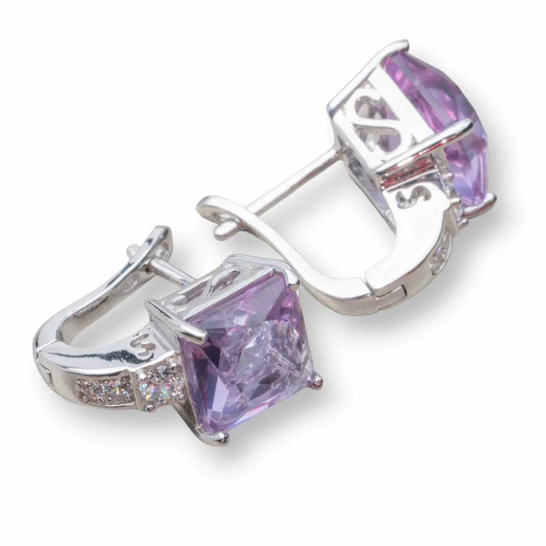 Orecchini Di Argento 925 Con Zirconi E Cabochon Di Topazio Termodiffuso 11x16mm Viola-ARGENTO 925 CRYSTAL | Worldofjewel.com