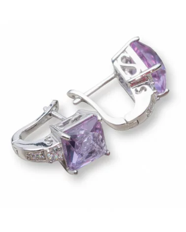 Orecchini Di Argento 925 Con Zirconi E Cabochon Di Topazio Termodiffuso 11x16mm Viola-ARGENTO 925 CRYSTAL | Worldofjewel.com