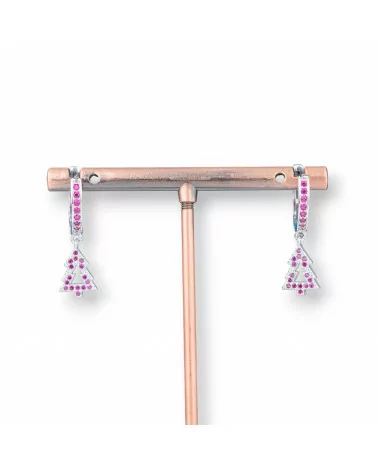 Orecchini Perno Di Bronzo Con Zirconi E Pendente Fantasia 9x26mm Albero Rodiato Rosa-ORECCHINI DI BRONZO E ZIRCONI | Worldofjewel.com