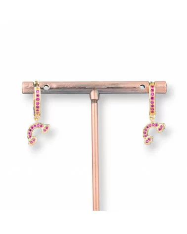 Orecchini Perno Di Bronzo Con Zirconi E Pendente Fantasia 9x26mm Arcobaleno Dorato Rosa-ORECCHINI DI BRONZO E ZIRCONI | Worldofjewel.com