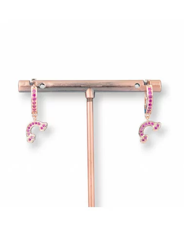 Orecchini Perno Di Bronzo Con Zirconi E Pendente Fantasia 9x26mm Arcobaleno Oro Rosa Rosa-ORECCHINI DI BRONZO E ZIRCONI | Worldofjewel.com