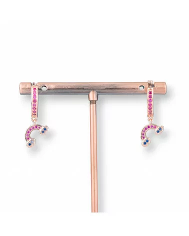 Orecchini Perno Di Bronzo Con Zirconi E Pendente Fantasia 9x26mm Arcobaleno Oro Rosa Rosa 2-ORECCHINI DI BRONZO E ZIRCONI | Worldofjewel.com