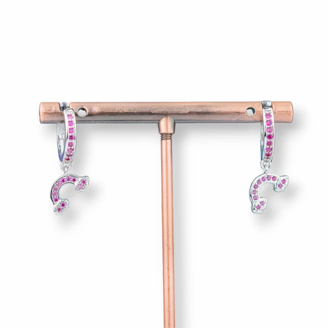 Orecchini Perno Di Bronzo Con Zirconi E Pendente Fantasia 9x26mm Arcobaleno Rodiato Rosa-ORECCHINI HOT PICKS | Worldofjewel.com