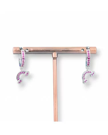 Orecchini Perno Di Bronzo Con Zirconi E Pendente Fantasia 9x26mm Arcobaleno Rodiato Rosa-ORECCHINI DI BRONZO E ZIRCONI | Worldofjewel.com