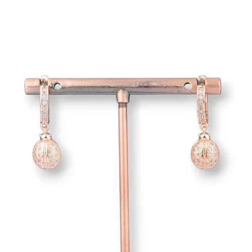 Orecchini Perno Di Bronzo Con Zirconi E Pendente Fantasia 9x26mm Coccinella Oro Rosa Bianco-ORECCHINI DI BRONZO E ZIRCONI | Worldofjewel.com