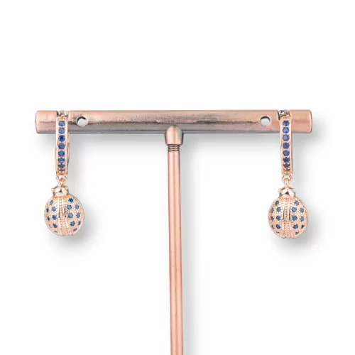 Orecchini Perno Di Bronzo Con Zirconi E Pendente Fantasia 9x26mm Coccinella Oro Rosa Blu-ORECCHINI DI BRONZO E ZIRCONI | Worldofjewel.com