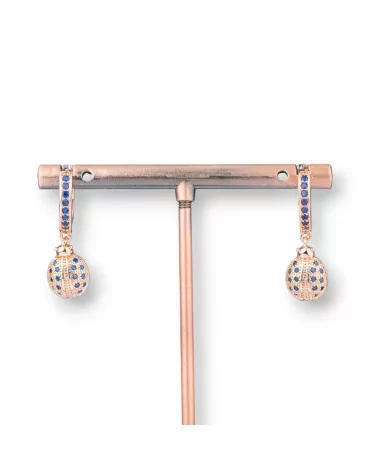 Orecchini Perno Di Bronzo Con Zirconi E Pendente Fantasia 9x26mm Coccinella Oro Rosa Blu-ORECCHINI DI BRONZO E ZIRCONI | Worldofjewel.com