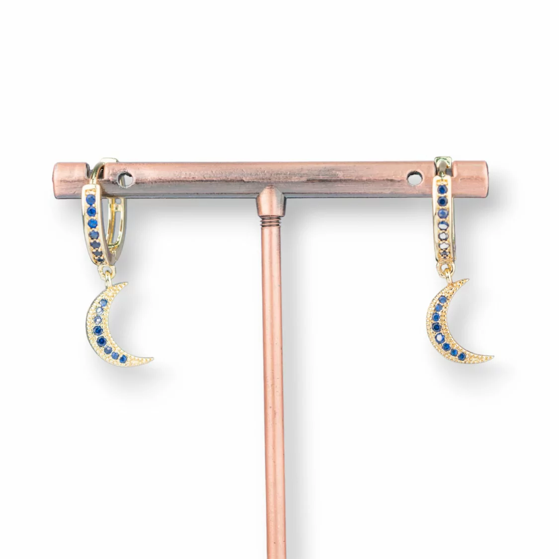 Orecchini Perno Di Bronzo Con Zirconi E Pendente Fantasia 9x26mm Luna Dorato Blu-ORECCHINI HOT PICKS | Worldofjewel.com