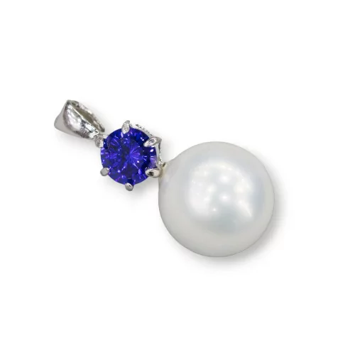 Pendente Di Argento 925 Con Perle Di Maiorca Bianca E Zircone Viola 12x24mm-ARGENTO 925 DESIGN ITALY | Worldofjewel.com