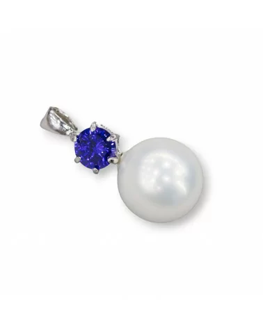 Pendente Di Argento 925 Con Perle Di Maiorca Bianca E Zircone Viola 12x24mm-ARGENTO 925 DESIGN ITALY | Worldofjewel.com