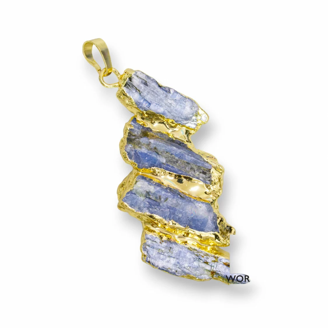 Pendente Di Cianite Grezza Bordato Oro 25-50mm 2pz-CIONDOLI DI PIETRE DURE | Worldofjewel.com